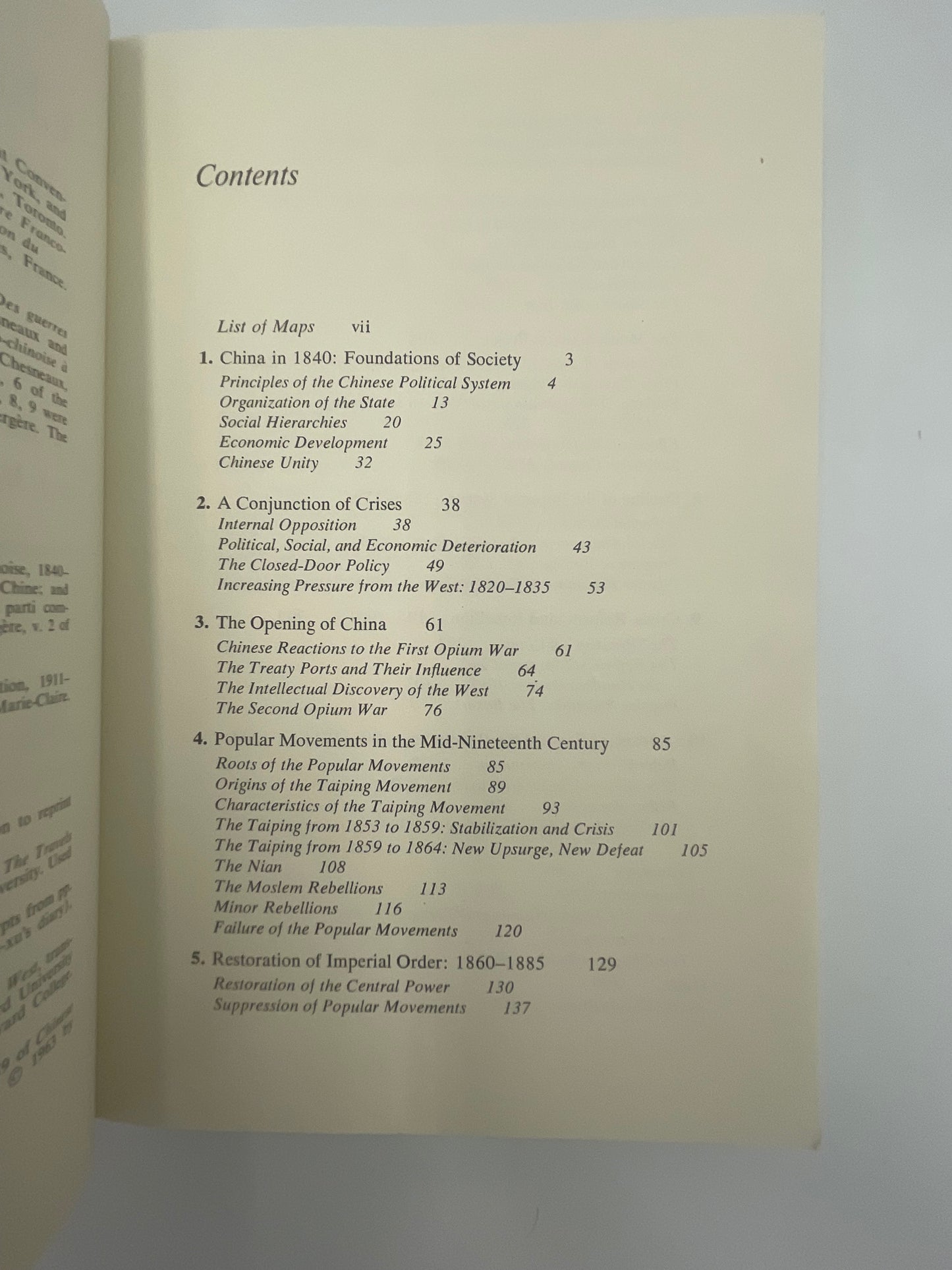 Contents page of ‘China: From the Opium Wars to the 1911 Revolution’