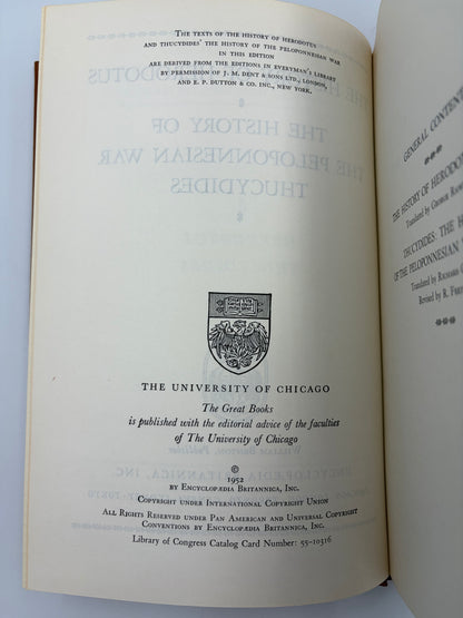 Copyright page from 'The History of Herodotus and The History of the Peloponnesian War'. 1952
