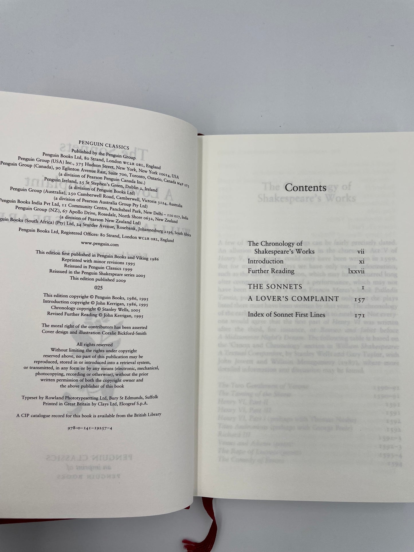 Publisher info page and contents page of 'The Sonnets and A Lover’s Complaint' by William Shakespeare. 