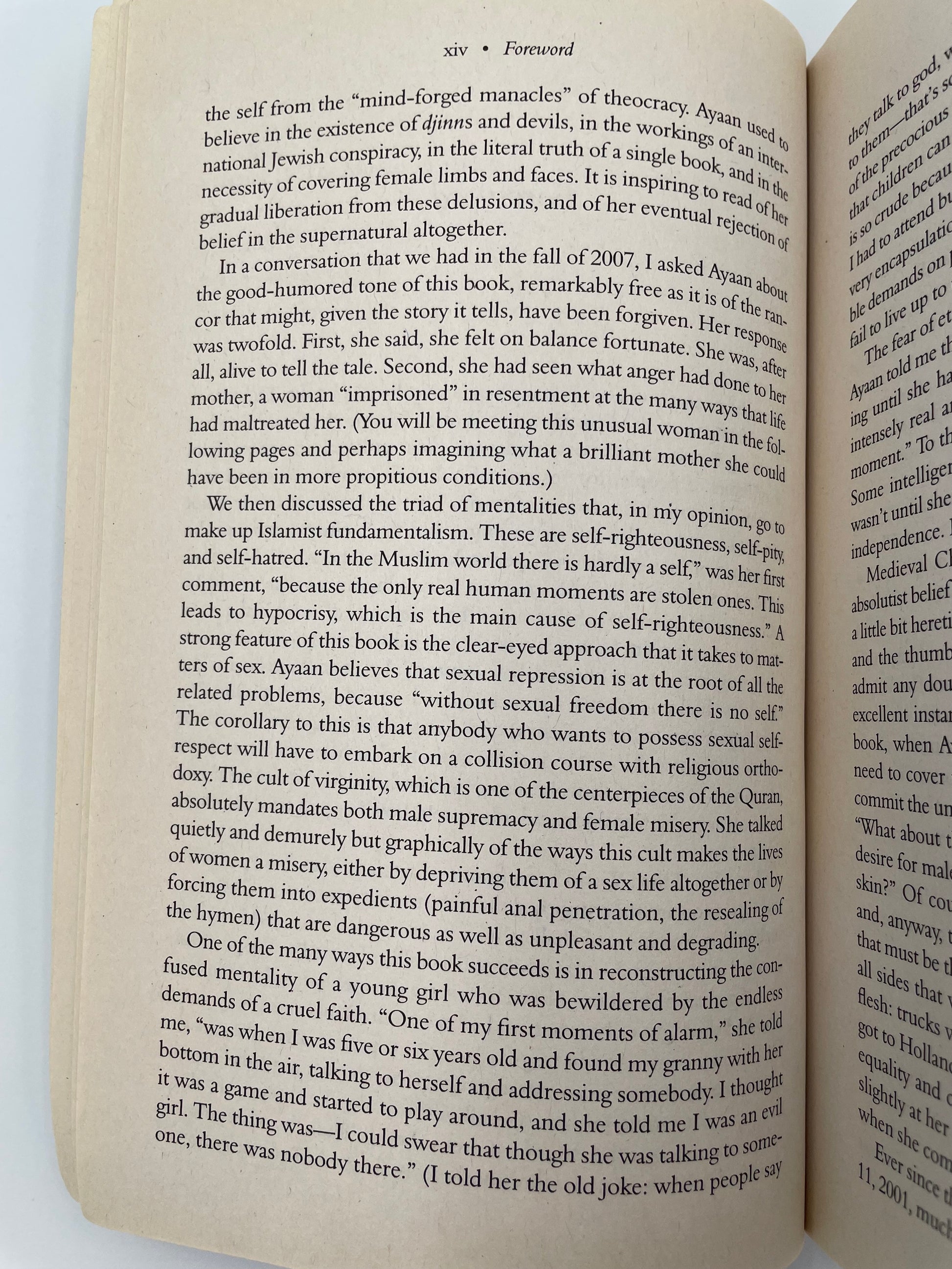 Foreword page with text on a white background from ‘Infidel’ by Ayaan Hirsi Ali.