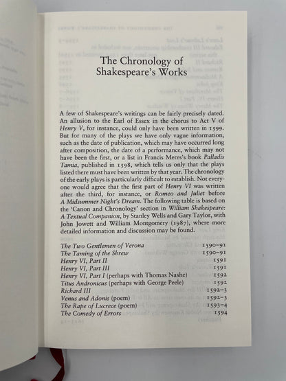 Page on chronology of Shalespeare's works from the book, 'The Sonnets and A Lover’s Complaint' by William Shakespeare.
