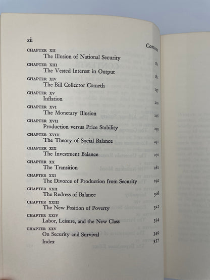 Table of contents page continued from the book ‘The Affluent Society’ by John Kenneth Galbraith