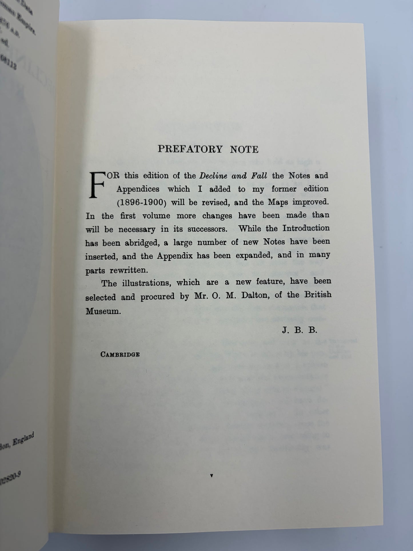A printed book page titled 'PREFATORY NOTE' with black text on an off-white page, photographed against a light gray background.