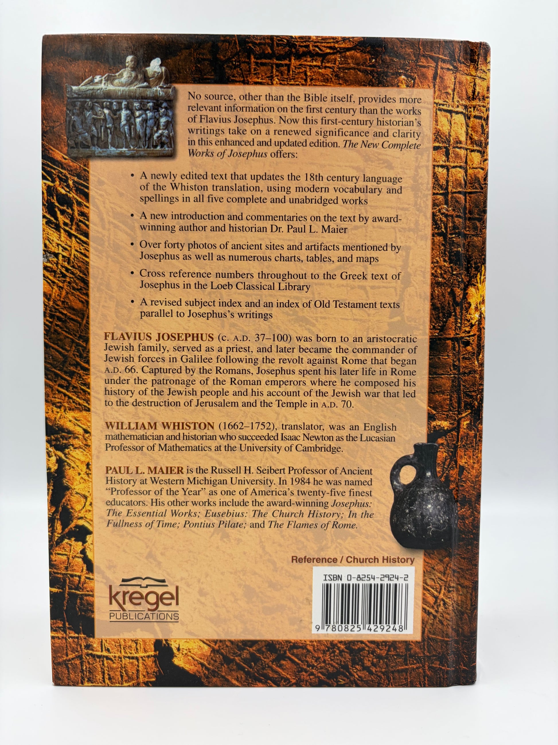 Back book cover of 'The New Complete Works of Josephus' with text.