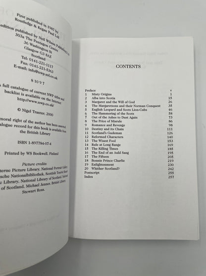 Page with table of contents from the book ‘The Story of Scotland’ by Nigel Tranter.