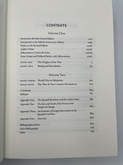 Contents page of volume 1 of "The Spanish Civil War"by Hugh Thomas