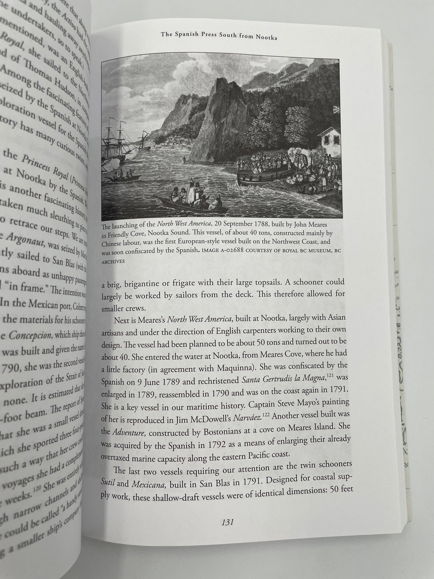Page 131 with illustration of ships at Nootka Sound from ‘Juan de Fuca's Strait’ by Barry Gough