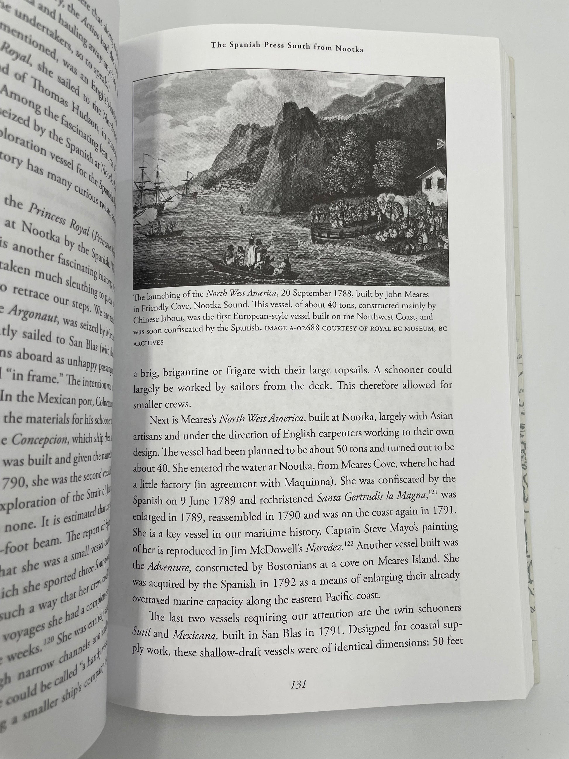 Page 131 with illustration of ships at Nootka Sound from ‘Juan de Fuca's Strait’ by Barry Gough