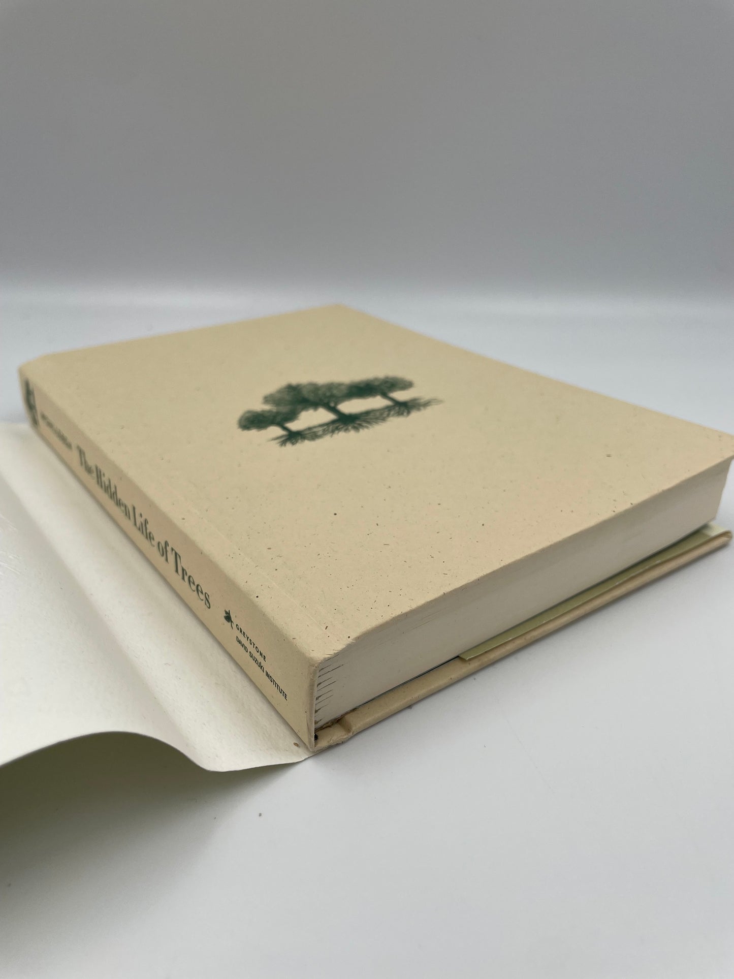 Book cover of 'The Hidden Life of Trees' by Peter Wohlleben without the dust jacket. 