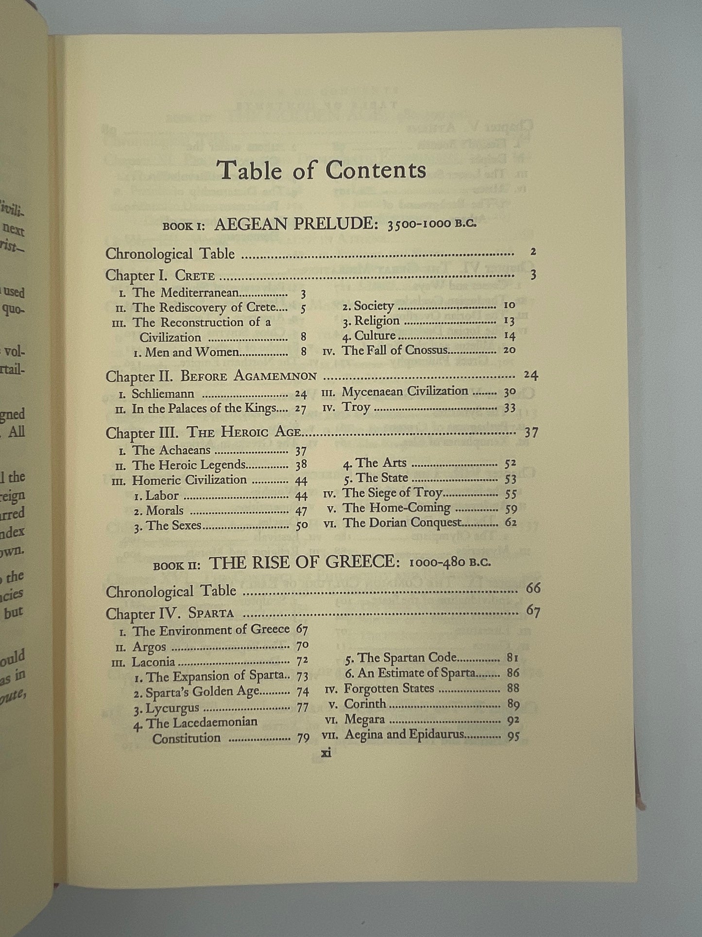 Table of contents page from ‘The Life of Greece’ by Will Durant 
