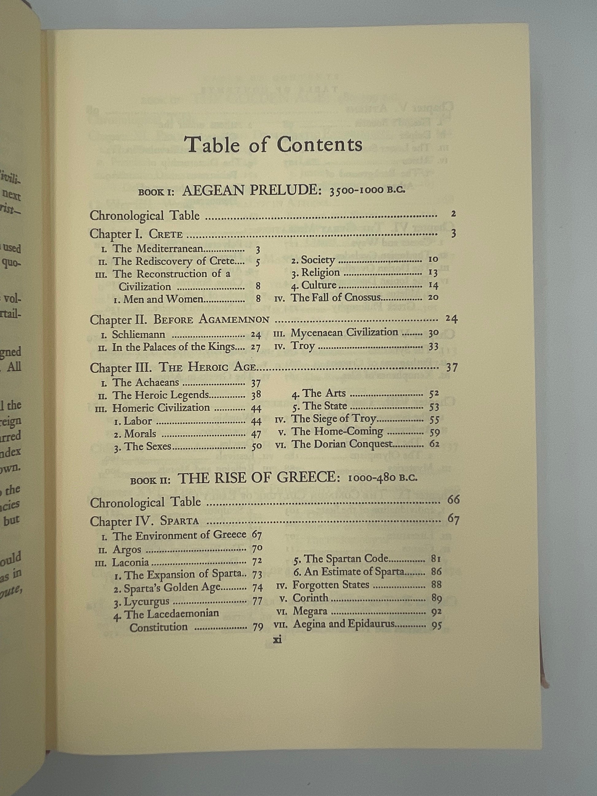 Table of contents page from ‘The Life of Greece’ by Will Durant 