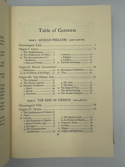 Table of contents page from ‘The Life of Greece’ by Will Durant 
