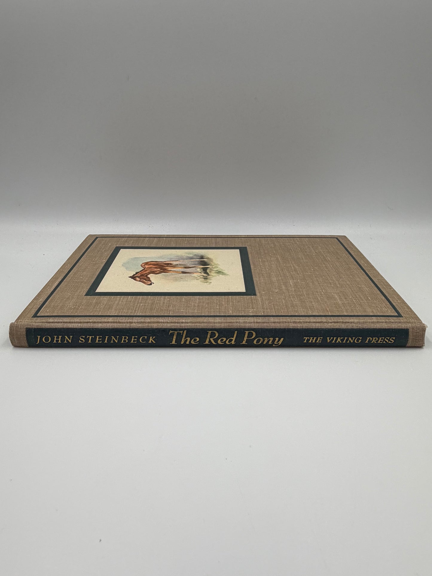 Book spine view of the book, 'The Red Pony' by John Steinbeck.