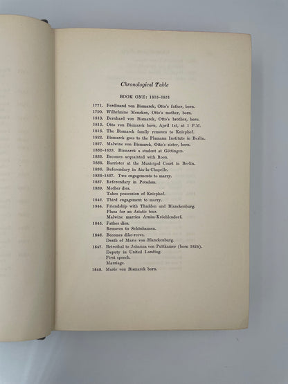 Chronological table page from "Bismarck the Story of a Fighter’" by Emil Ludwig, 1928 Edition