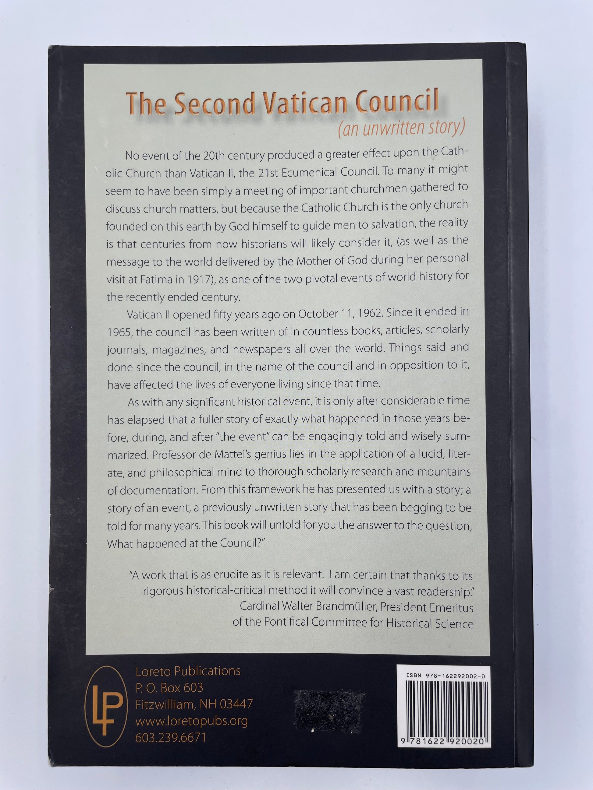 Back cover with info from The Second Vatican Council (an Unwritten Story) by Roberto de Mattei.
