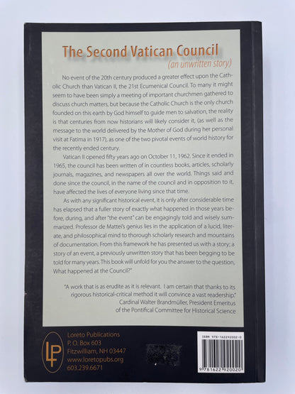 Back cover with info from The Second Vatican Council (an Unwritten Story) by Roberto de Mattei.
