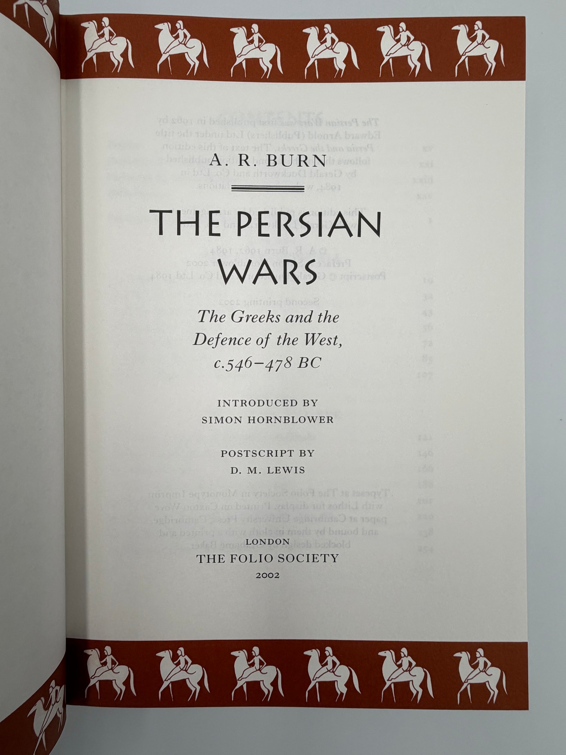 Title page of 'The Persian Wars' by A. R. Burn from The Folio History of Ancient Greece: The Persian Wars.