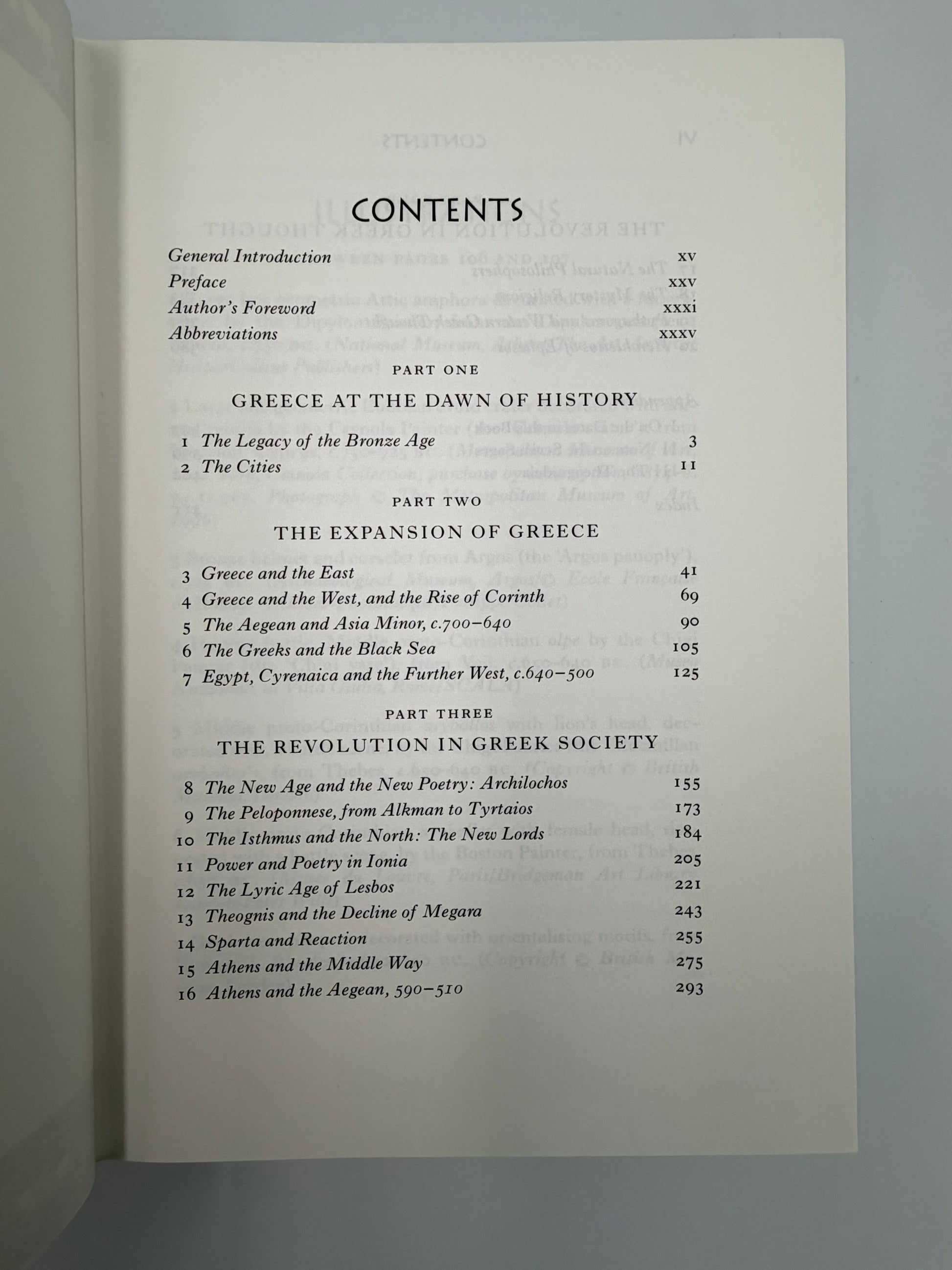 Table of Contents from the The Folio History of Ancient Greece: The Lyric Age' by A. R. Burn 