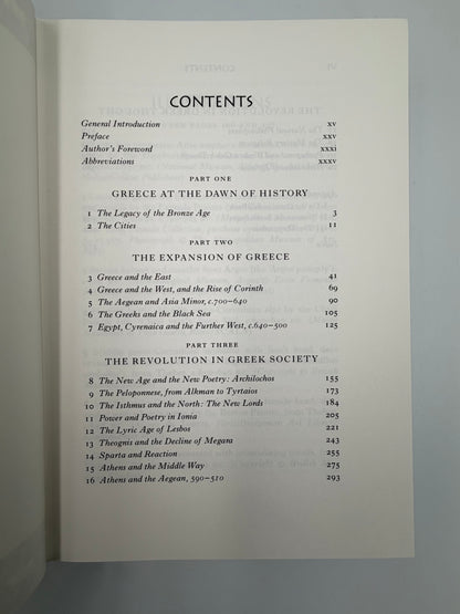 Table of Contents from the The Folio History of Ancient Greece: The Lyric Age' by A. R. Burn 
