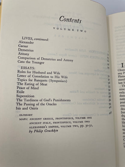 Contents page from"Plutarch. Selected Lives and Essays" (Classics Club 1951)