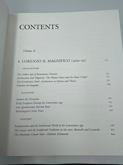 Contents page of volume 2 of "The Art of Florence" (2 volume set) by Glenn Andres, John Hunisak, and Richard Turner 
