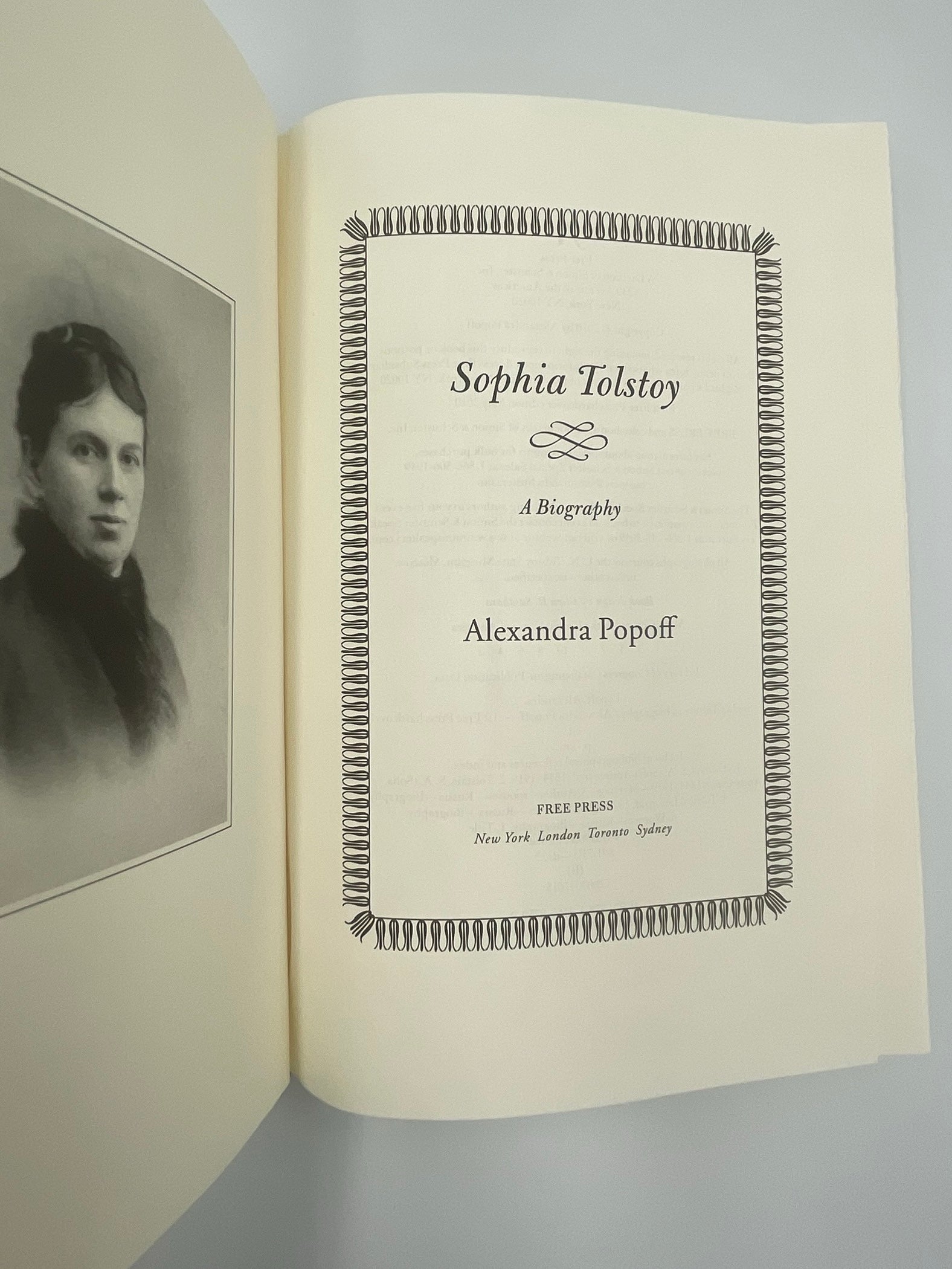 Title page with image of Sophia Tolstoy from ‘Sophia Tolstoy. A Biography’ by A. Popoff 