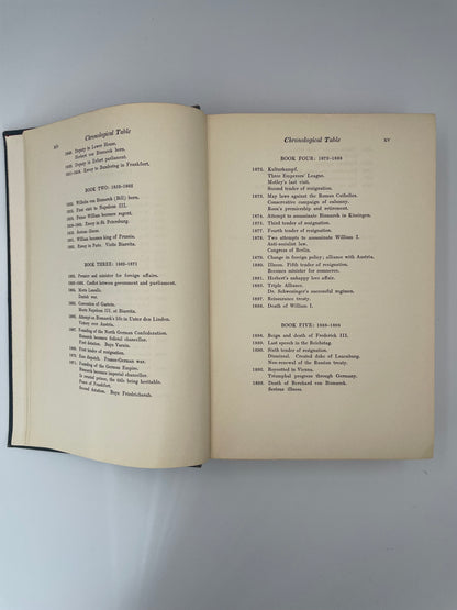 Chronological table pages from "Bismarck the Story of a Fighter’" by Emil Ludwig, 1928 Edition