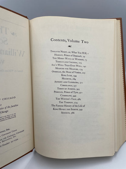 Contents page of volume 2 of "Shakespeare. The Plays and Sonnets of William Shakespeare"