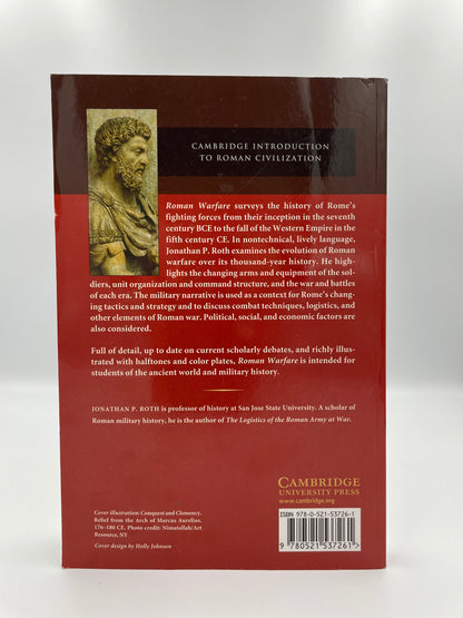 Back cover of, ‘Roman Warfare’ by Jonathan P. Roth.