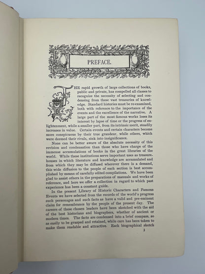 Preface page of "The Library Edition of Historic Characters and Famous Events" (1905) 11 Volume set. Edited by J.B.Millet.