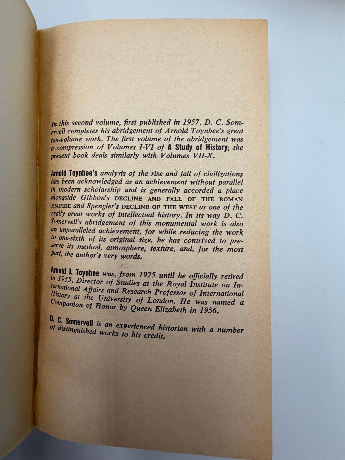 Author and editor note from volume two of ‘A Study of History’ by Arnold J.Toynbee - 2 Volume Abridged Set