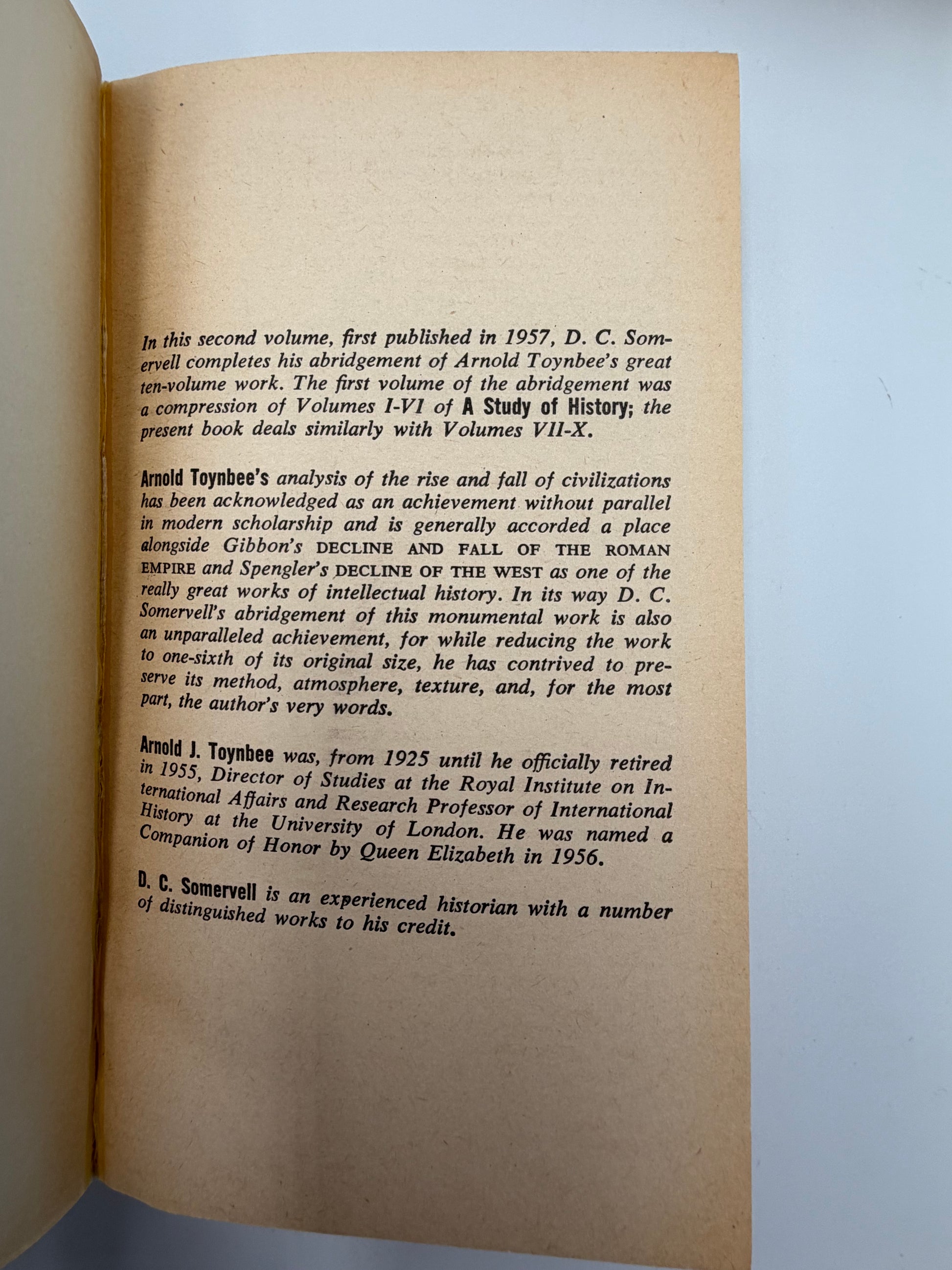 Author and editor note from volume two of ‘A Study of History’ by Arnold J.Toynbee - 2 Volume Abridged Set
