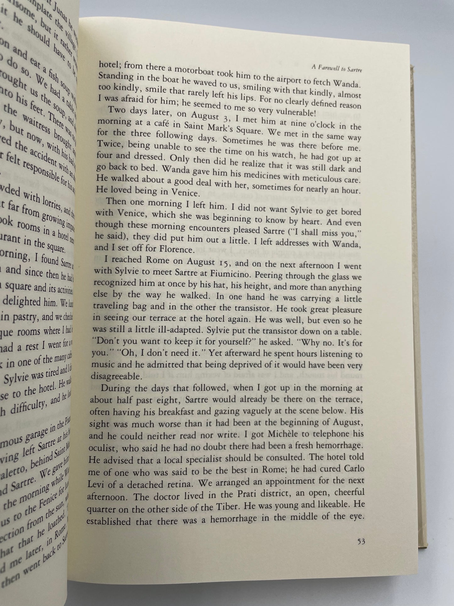 Random page 53 from book ‘Adieux: A Farewell to Sarte’ by Simone de Beauvoir.