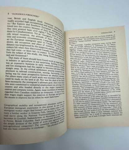 Inside pages 8 and 9 of 'Dangerous Foreigners' European immigrant workers and labour radicalism in Canada 1896-1932 by Donald Avery