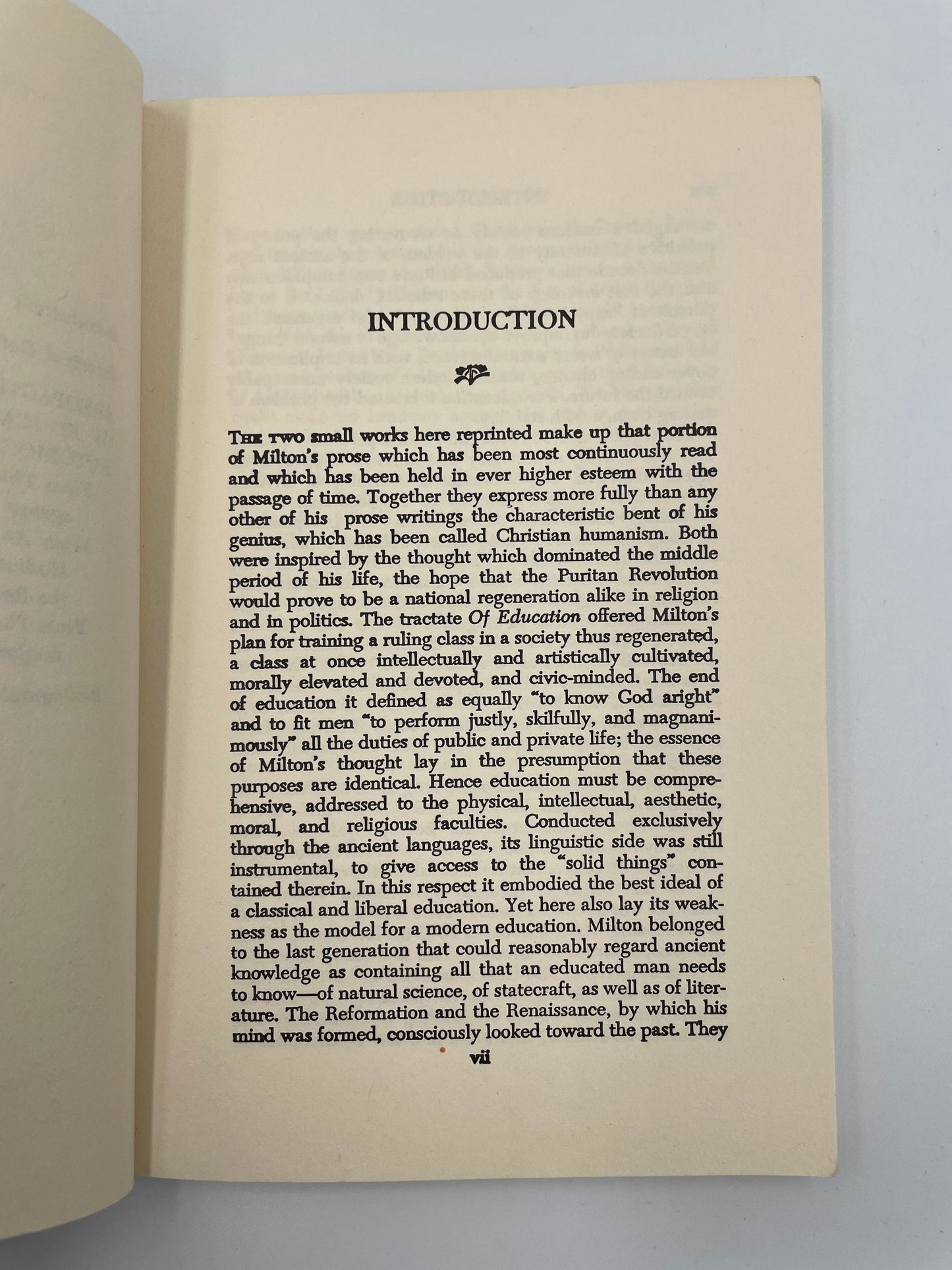 Intro page of 'Areopagitica and Of Education' by Milton 