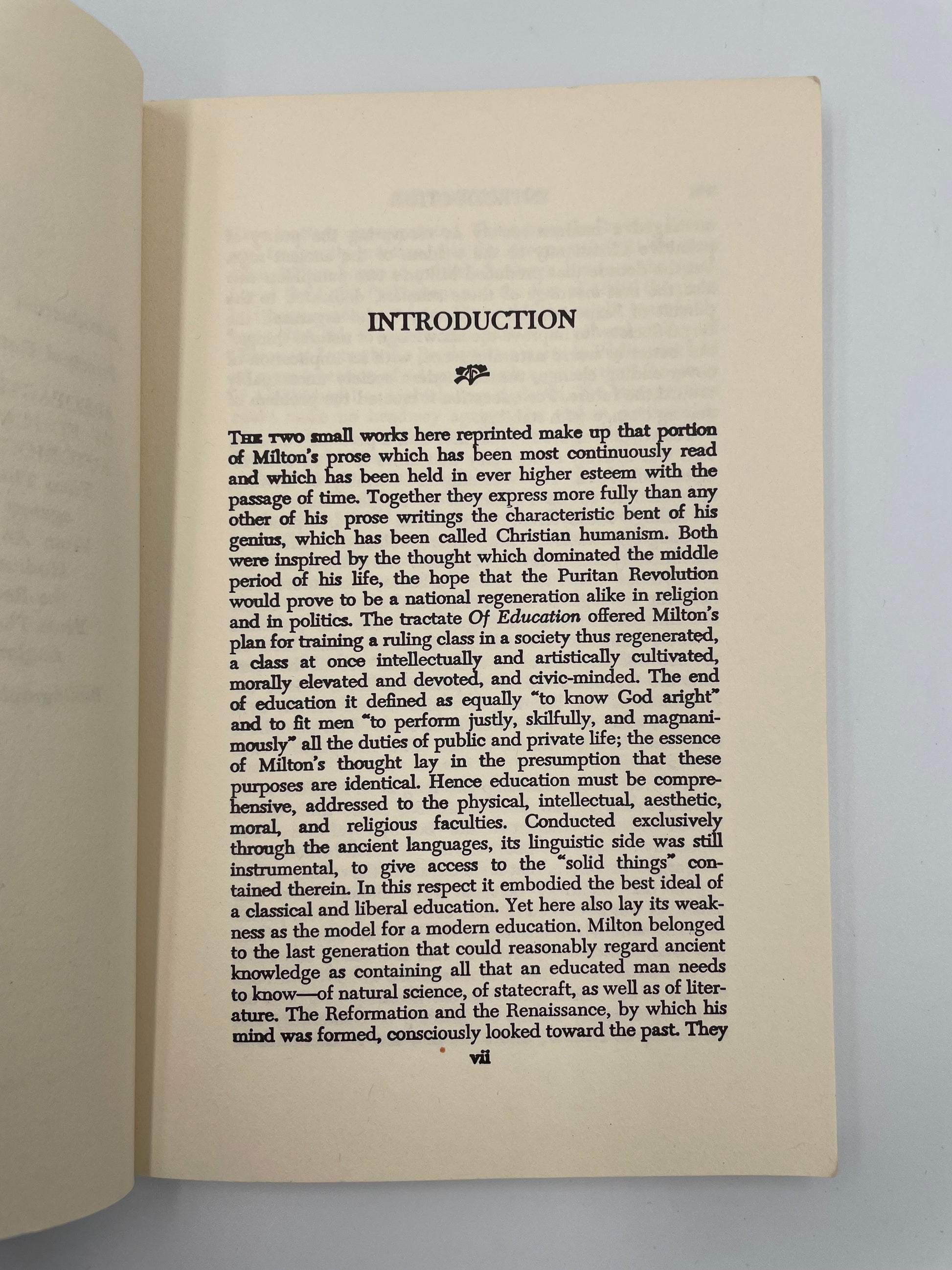 Intro page of 'Areopagitica and Of Education' by Milton 