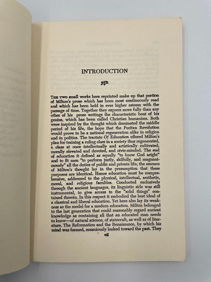 Intro page of 'Areopagitica and Of Education' by Milton 