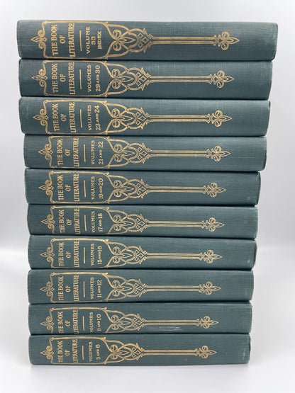 10 volumes stacked of The Book of Literature, 1923 Edition 