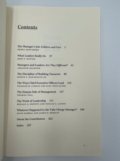 Contents page of "Harvard Business Review on Leadership".