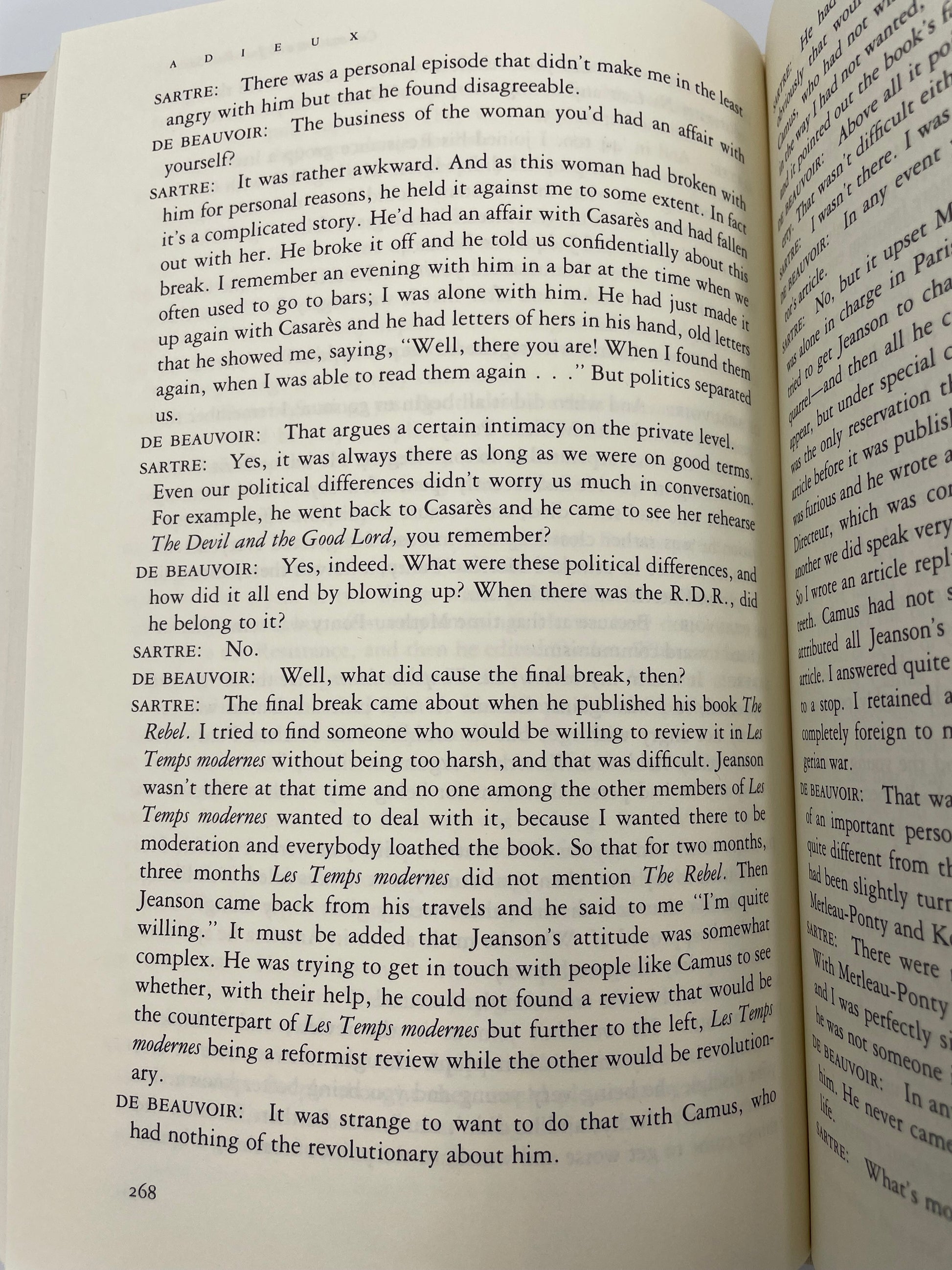 Random page 268 from book ‘Adieux: A Farewell to Sarte’ by Simone de Beauvoir.