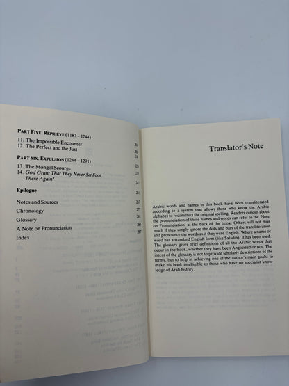 Content page continued and translator’s note page from “The Crusades through Arab eyes”.