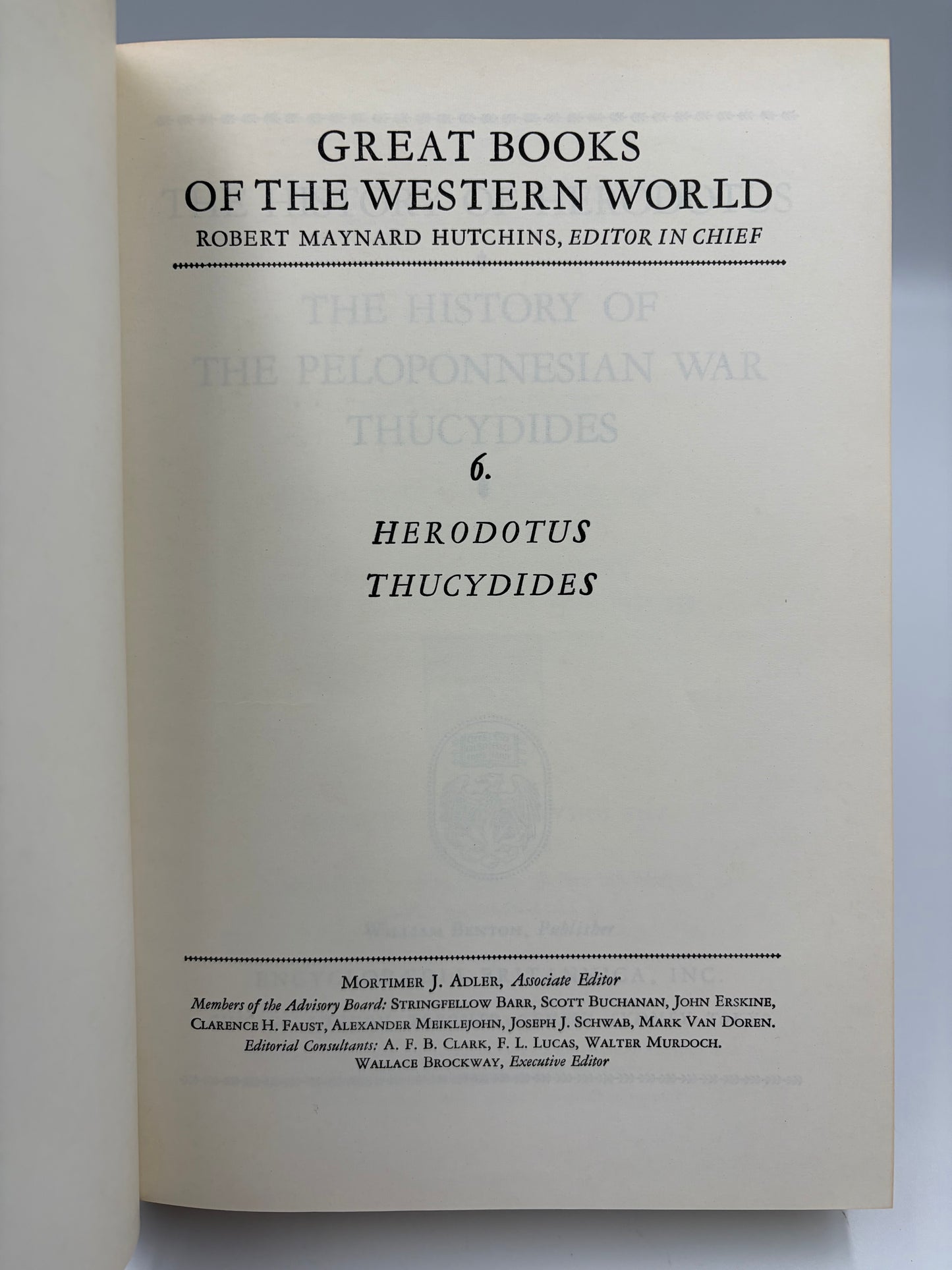 Series title page 'Great Books of the Western World' and 'Herodotus Thucydes,' with editor names at the bottom.