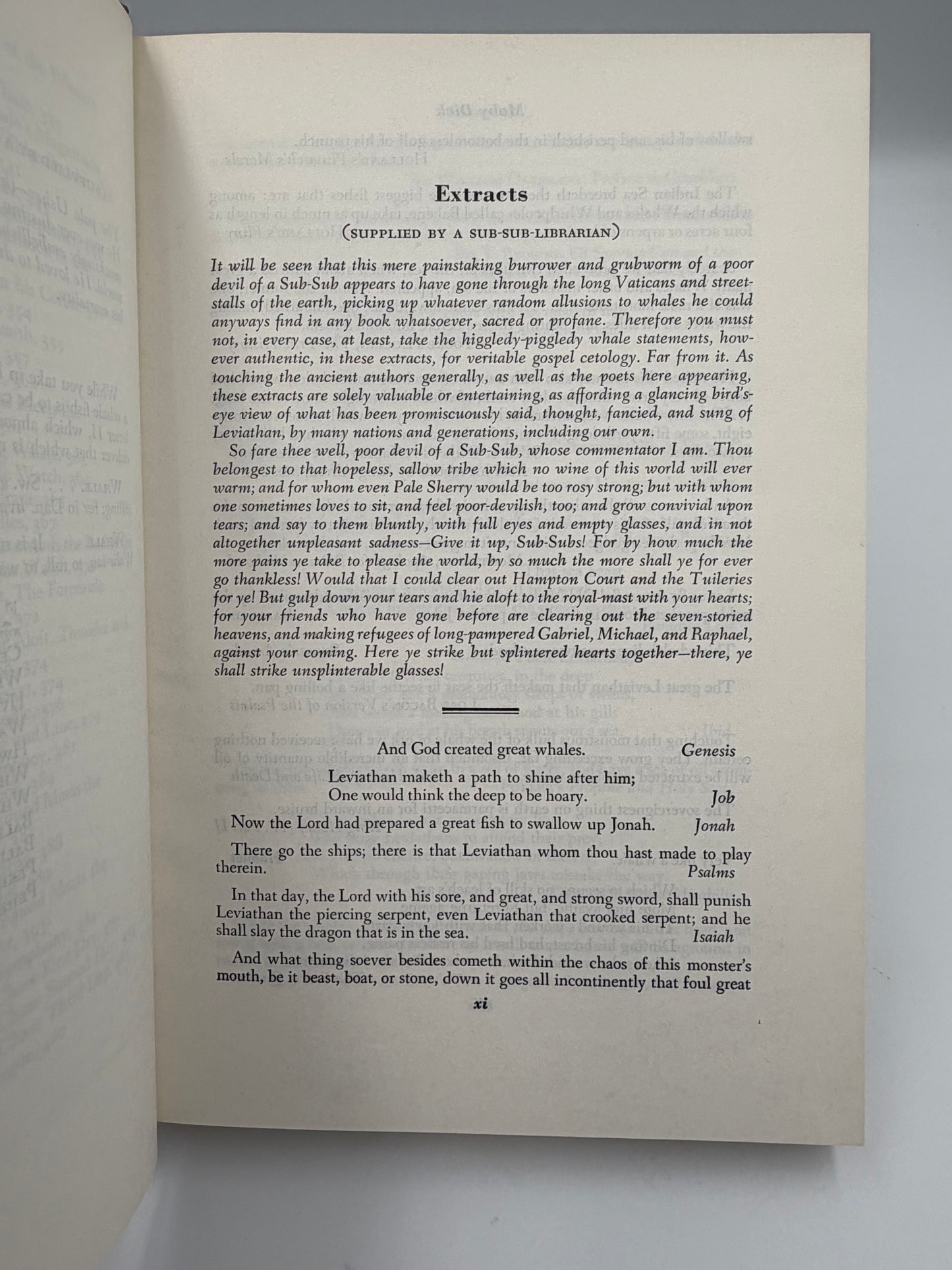 Page xi titled ‘Extracts’ from ‘Moby-Dick; or, The Whale’ by Herman Melville.