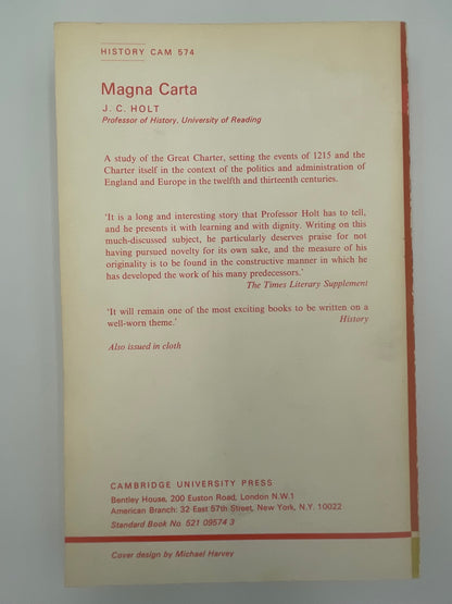 Back cover of ‘Magna Carta’ by J.C.Holt