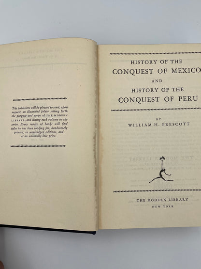Title page of "The Conquest of Mexico and The Conquest of Peru" by William H. Prescott