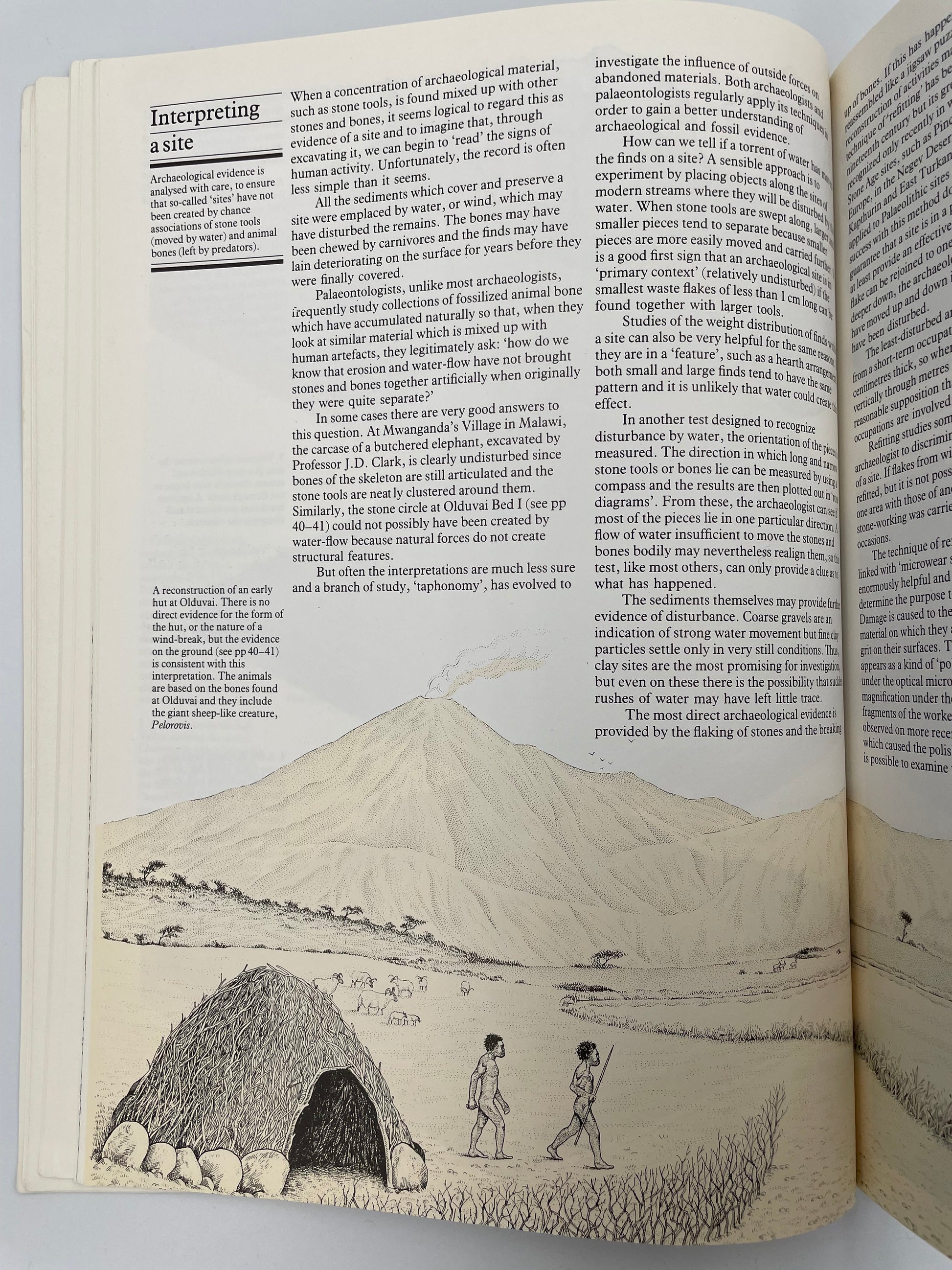 Page with text and illustration about how to interpret an archeological site from, ‘Ascent to Civilization’ by John Gowlett.