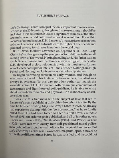 Publisher's preface from "Lady Chatterley's Lover" by D.H.Lawrence (Easton Press 2005 edition) 