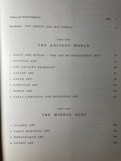 Content Page of "History of Art: A Survey of the Major Visual Arts from the Dawn of History to the Present Day" by H.W.Janson