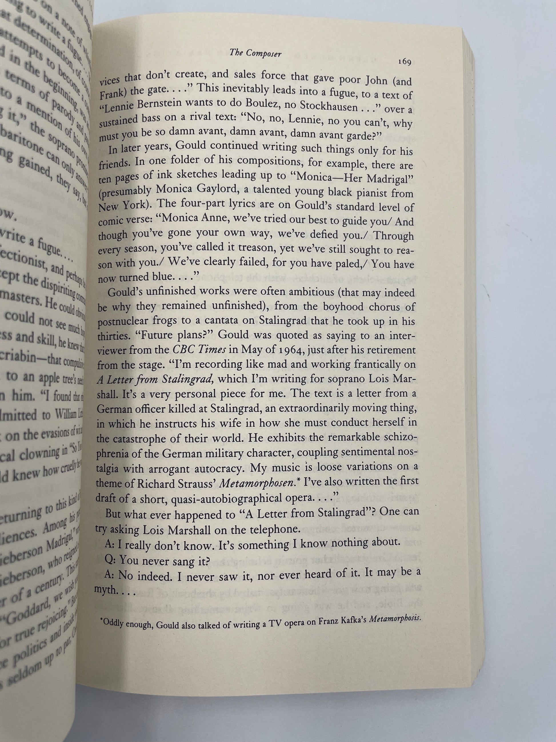 Random page 169 from 'Glenn Gould: A Life and Variations' by Otto Friedrich.