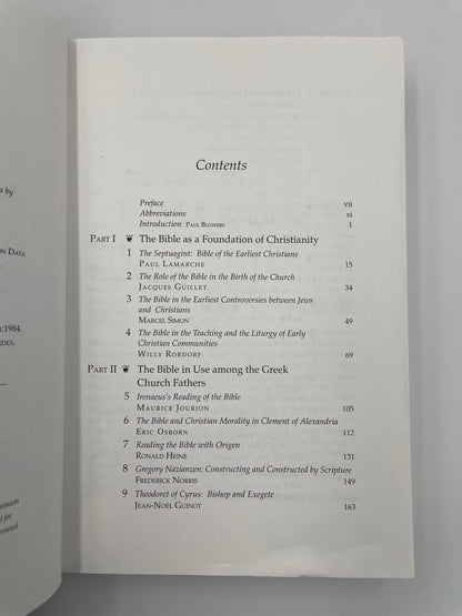 Table of contents page from 'The Bible in Greek Christian Antiquity'.